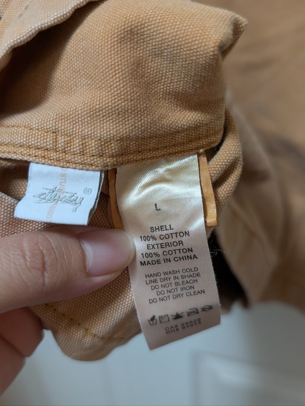 STUSSY Washed Canvas Work Shirt Size Large L Cognac Brown Gold - Picture 4 of 5